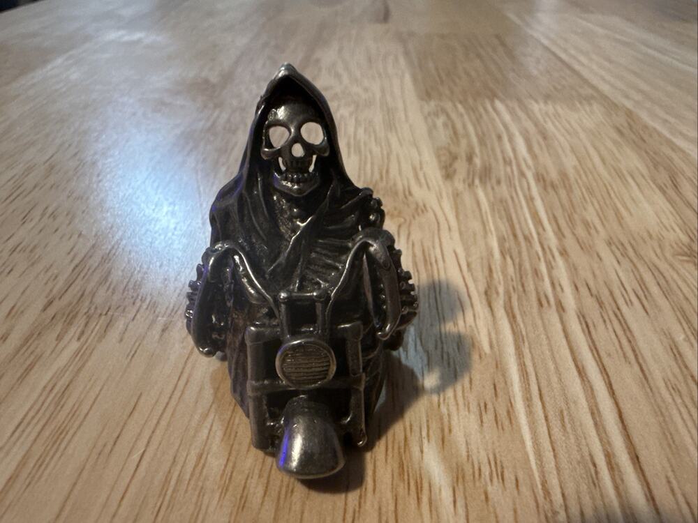G & S 1986 Size 12 Silver Tone Grim Reaper Biker Skull Ring